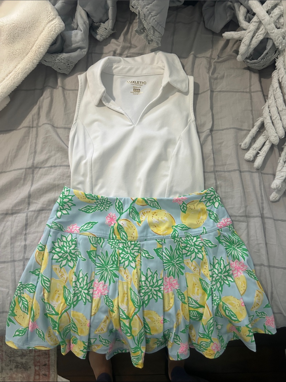 Lilly Pulitzer Pastel Blue Mini Skirt with Yellow Lemon Print